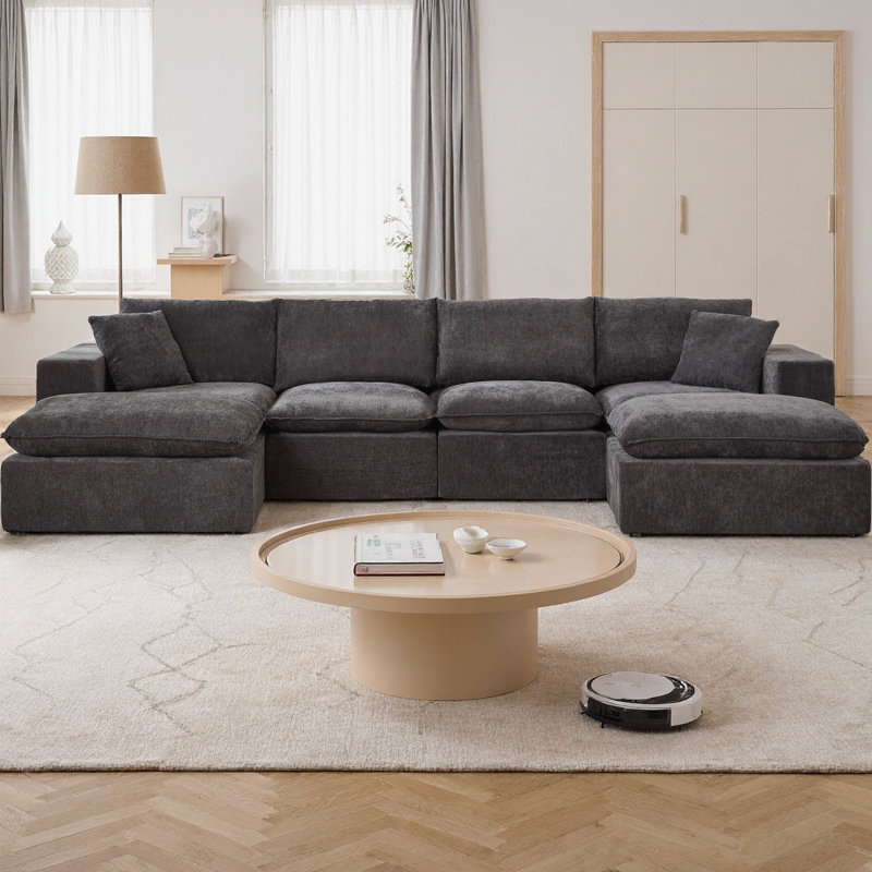 Canapé modulaire en U modulaire avec 2 repose-pieds, ensemble de canapés en chenille moderne, canapé à assise profonde librement combinable pour le mobilier de salon, d'appartement et de bureau