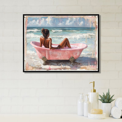 Woman In A Bathtub On Palm Beach I - Bathroom Wall Art Living Room