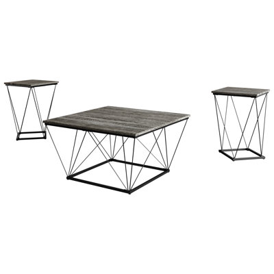 3 PCS METAL COFFEE TABLE SET IN LIGHT GREY