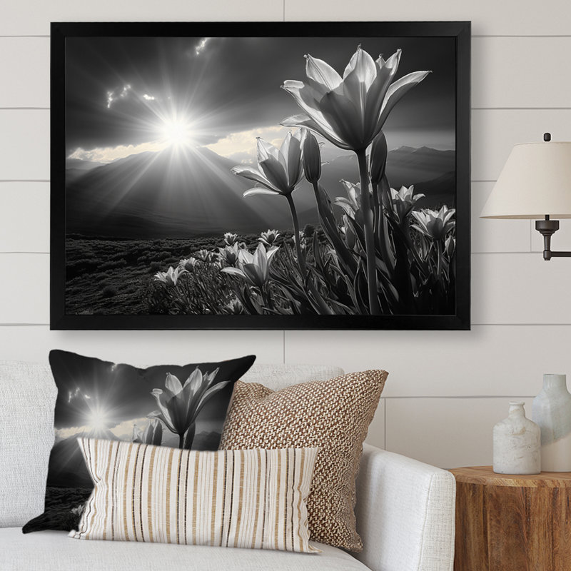 Monochrome Tulips Field With Sunset - Floral Wall Decor56, Noir, H 16 po x l 32 po x P 1 po