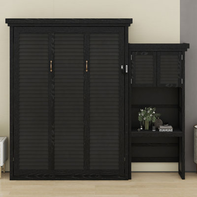 Modern Murphy Bed Frame with Louvered Decoration and Built‑In Storage Shelves
