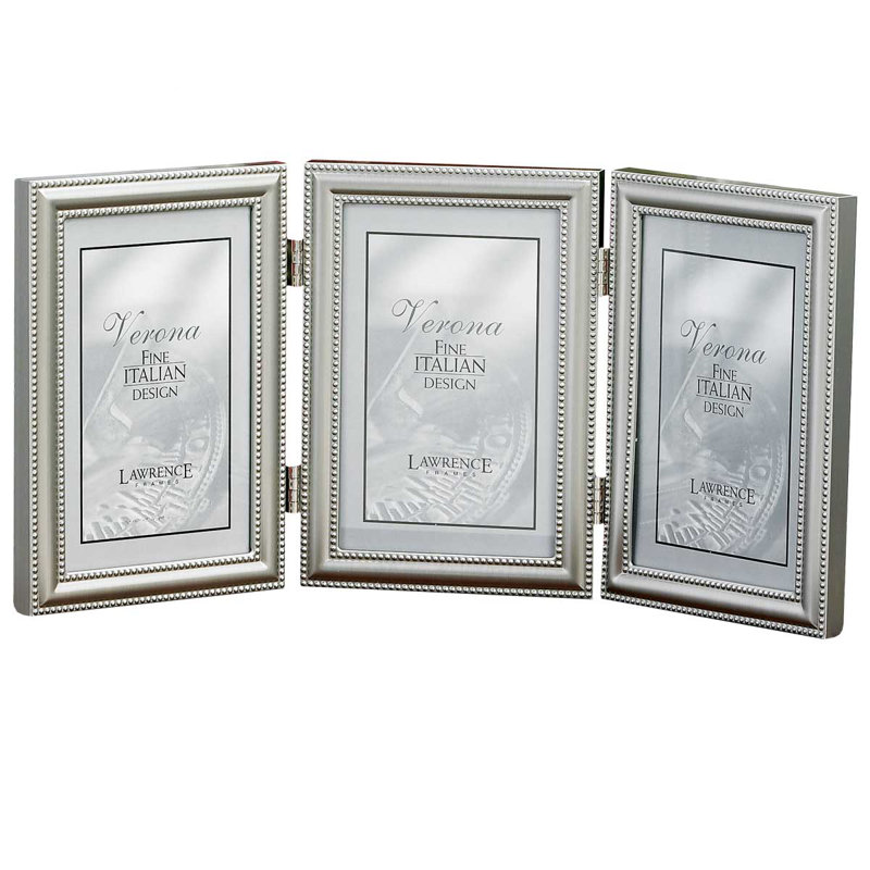 Cadre photo vertical triple à charnières saunterton, 5 po x 7 po, Étain brossé avec perles