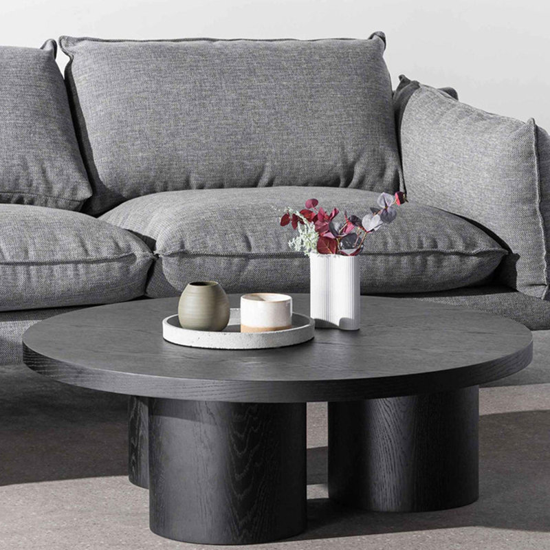 Table basse ronde italienne moderne et minimaliste, H 13 po x L 31,5 po x l 31,5 po, Noir
