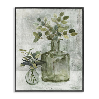 " Herbal Plants Green Leaves Country Vase Rustic Painting "