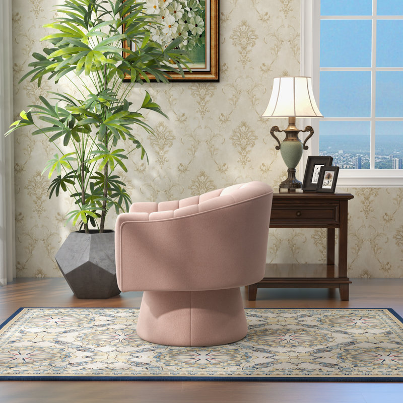 Aketza Velvet Swivel Barrel Chair, Pink