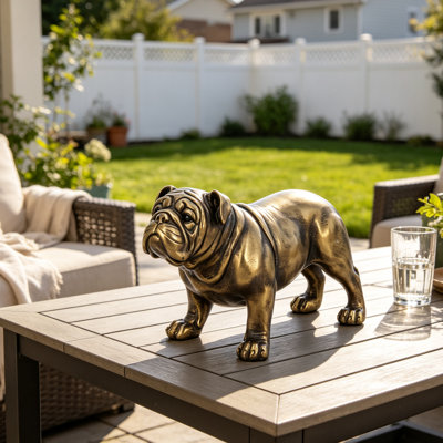 10" French Bulldog Garden Statue, Vintage Copper Finish Dog Sculpture for Lawn, Patio & Porch Decor