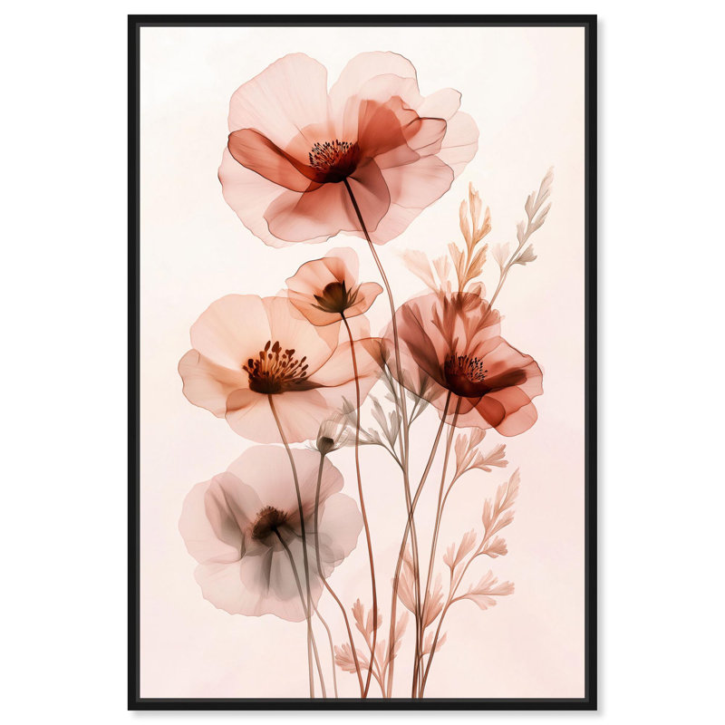 «Petal Dye I», art floral élégant par , Cadre flottant noir, H 16 po x l 11 po