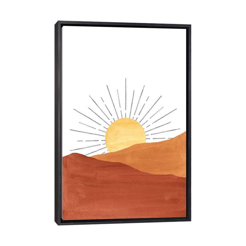 «Abstract Sunset in the Desert», reproduction d'art, H 48 po x l 32 po x P 1,5 po, Toile avec cadre noir patiné, Aucun mat