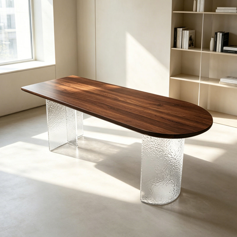 Bureau multifonctionnel haut de gamme en noyer acrylique, H 29,52 po x l 62,99 po x P 27,55 po