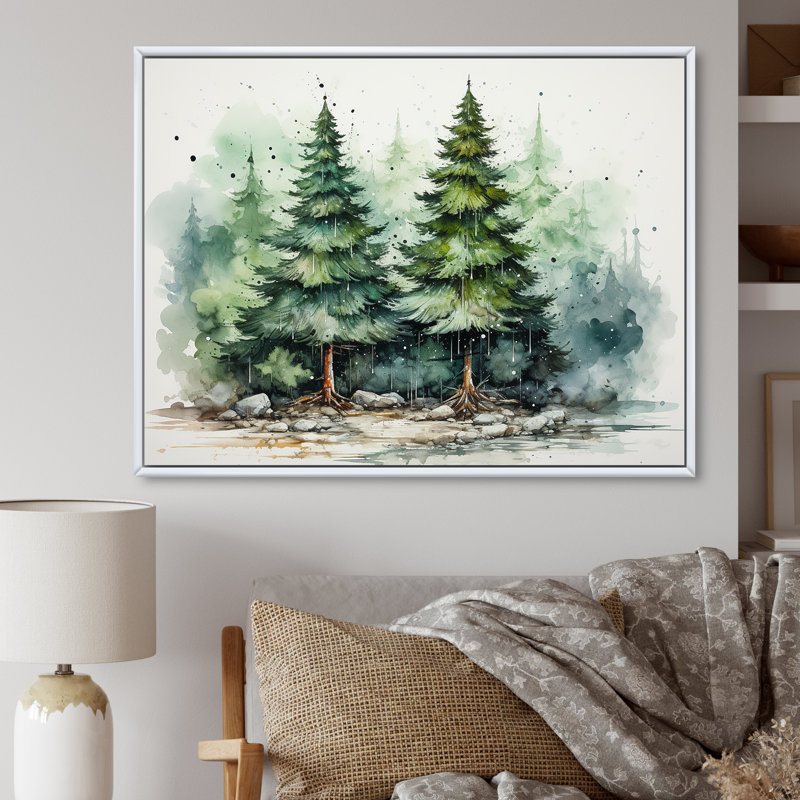Minimalisme, pin, forêt II - pin, art mural, H 24 po x l 32 po x P 1 po, Cadre flottant blanc