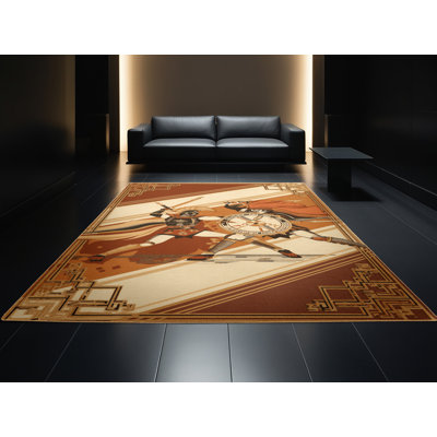 Tapis oriental classique lavable à la machine en mélange de gladiateurs Hubbard brun - Reliure brun clair