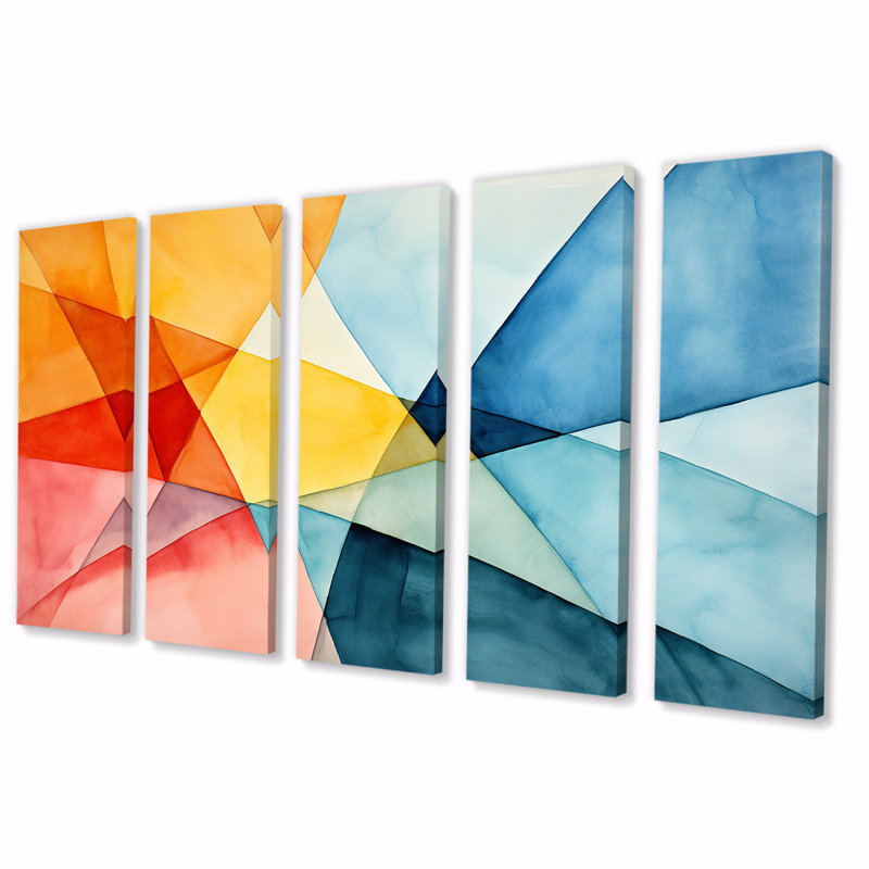 «Pastel colours contrastant Geometric Composition I», ensemble de 5 décorations géométriques abstraites, H 32 po x l 80 po