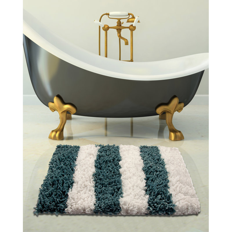 Pulver Non-Slip Bath Rug, 34" x 21", White/Blue