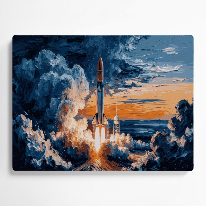 Space Rocket lance un art mural en métal bleu, H 11 po x l 14 po x P 0,05 po