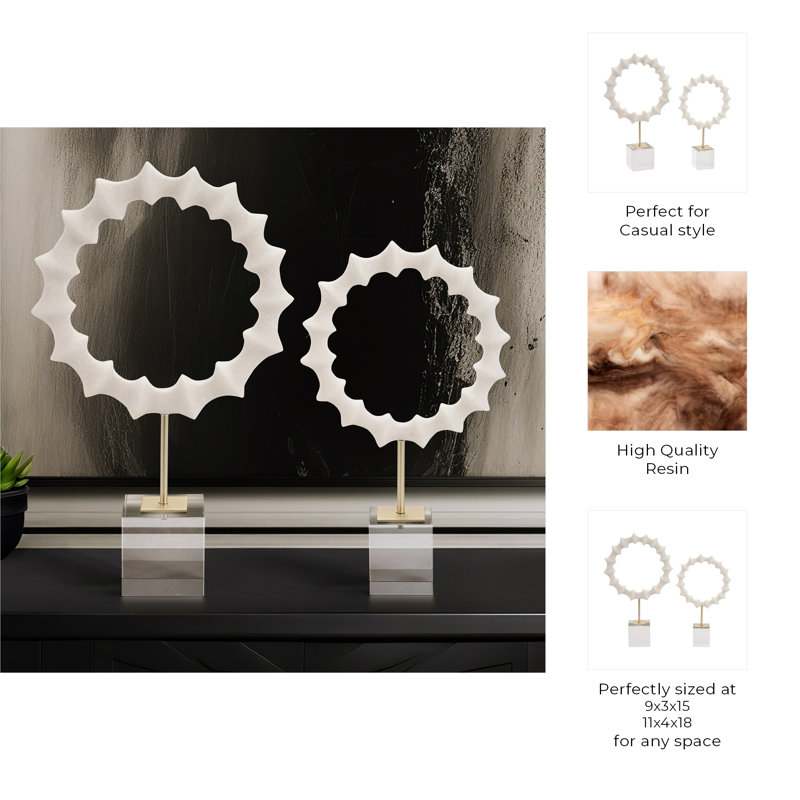Dimetra Set of 2 PREVISE Statuary in White, Iron and Crystal 15 and 18" Resin Decorative Objects