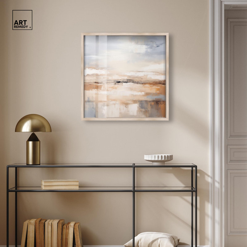 «Coastal Calm Shadowbox Print», art abstrait neutre par Art Remedy, H 25 po x l 25 po, Crème, crème