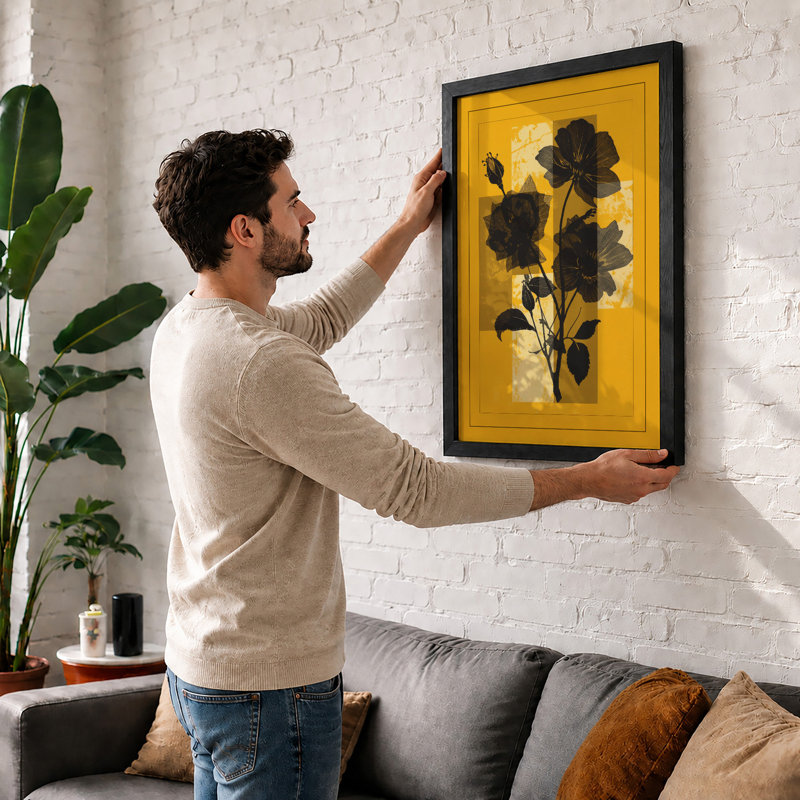 Silhouette Geraniums Botanical - Framed Print, A2 - 59.4 x 42.0 cm, White