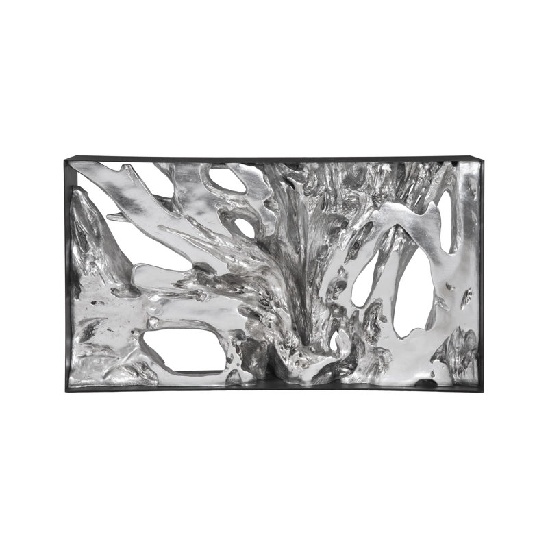 Cast Root Console Table, Iron Frame, Resin, Silver Leaf, Silver