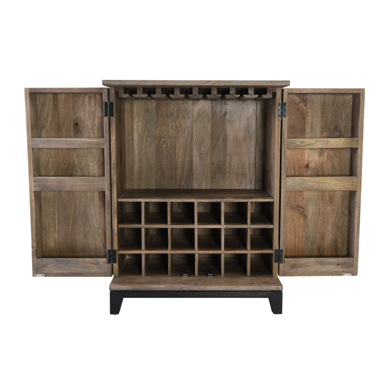 Viva Solid Wood Bar Cabinet, Iron/Beige/Black