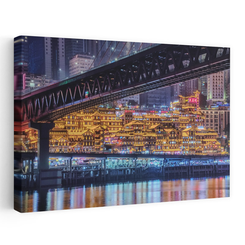 «Chongqing Night River Abstract Contemporary City Architecture», reproduction d'art murale, H 32 po x l 48 po