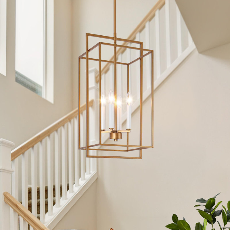 Conlyn 4 - Light 11.2'' W Copper Lantern Rectangle Dining Room Pendant UL Certified, Antique Brushed Gold