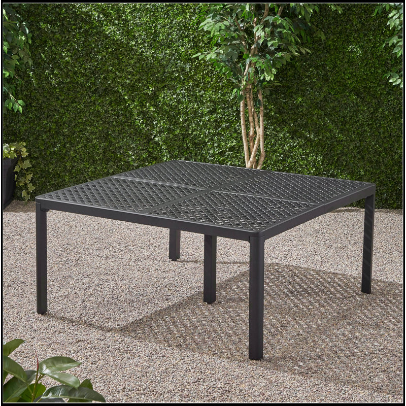 Outdoor Modern Aluminum Dining Table With Woven Accents, Antique Matte Black, Durable And Stylish For Patio Use