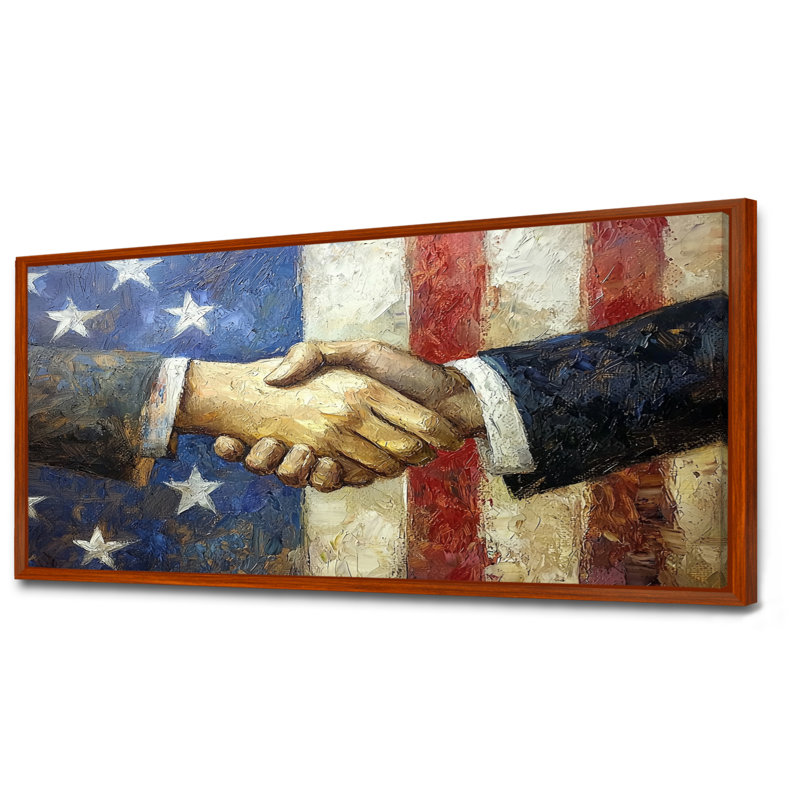 Art mural sur toile, "A symbolique d'une poignée de main entre les États-Unis et les Alliés I", Brun, H 28 po x l 60 po