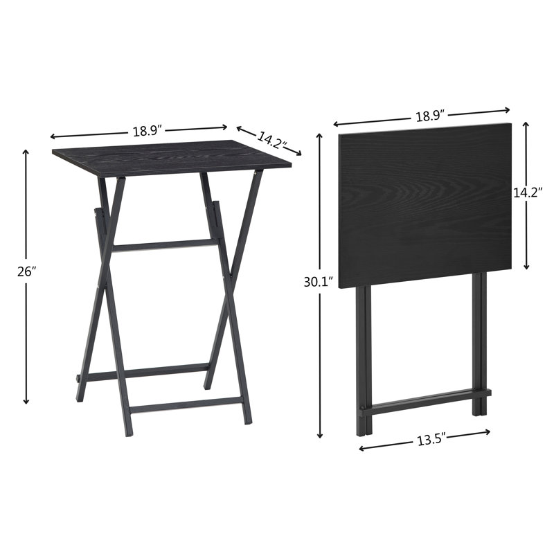 Black 2-Piece Folding TV Tray Table No Assembly Required Portable Sofa Side Table, Industrial Snack Table For Small Spaces, Space-Saving Easy To Fold Wood Rustic