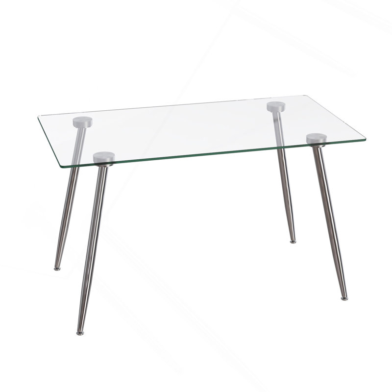 Glass Dining Table, Modern Rectangular Table With Tempered Glass Tabletop & Sliver Metal Legs, Simplistic Kitchen Table, Versatile Table For Home Office