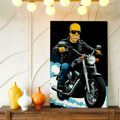 Dessin de motard chevauchant une blouson de cuir noir sur toile, impression murale décorative moderne pour le bureau de la chambre à coucher, salon, chambre à coucher, bureau, décoration, toile décorative