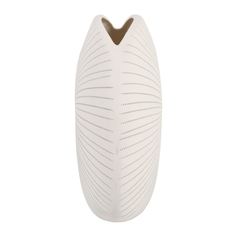 Handmade Stoneware Table Vase, 9" H x 10" W x 4" D, White/Green
