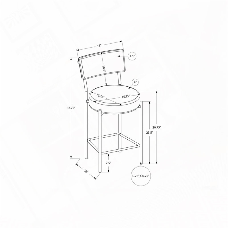 Barstool, Counter Height, Set Of 2,, Gray Seat/White Frame
