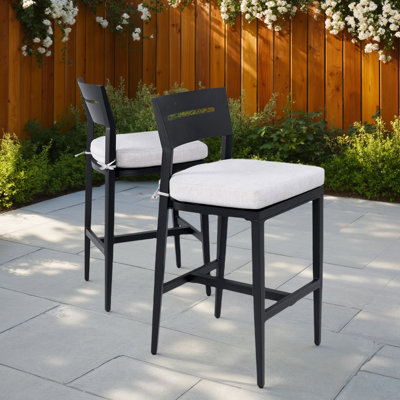 Outdoor Barstools (Set of 2) - Ember Black Aluminum with Sunbrella Cushions - Ergonomic Backrest