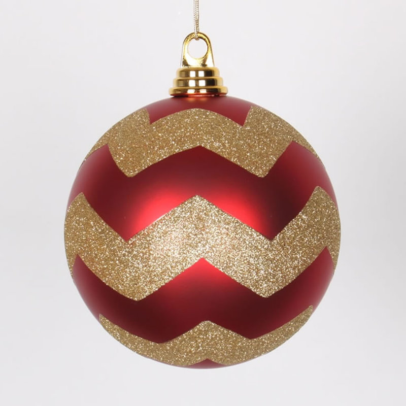 Ornement boule à chevrons, H 6 po x l 6 po x P 6 po, Rouge / doré