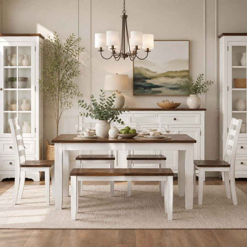 Solid Wood Top Dining Set, Walnut, Walnut