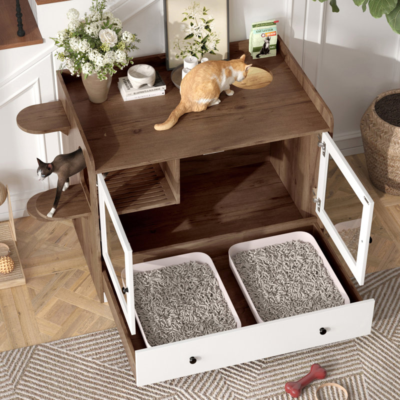 Enceinte de litière pour chat, Brown/White
