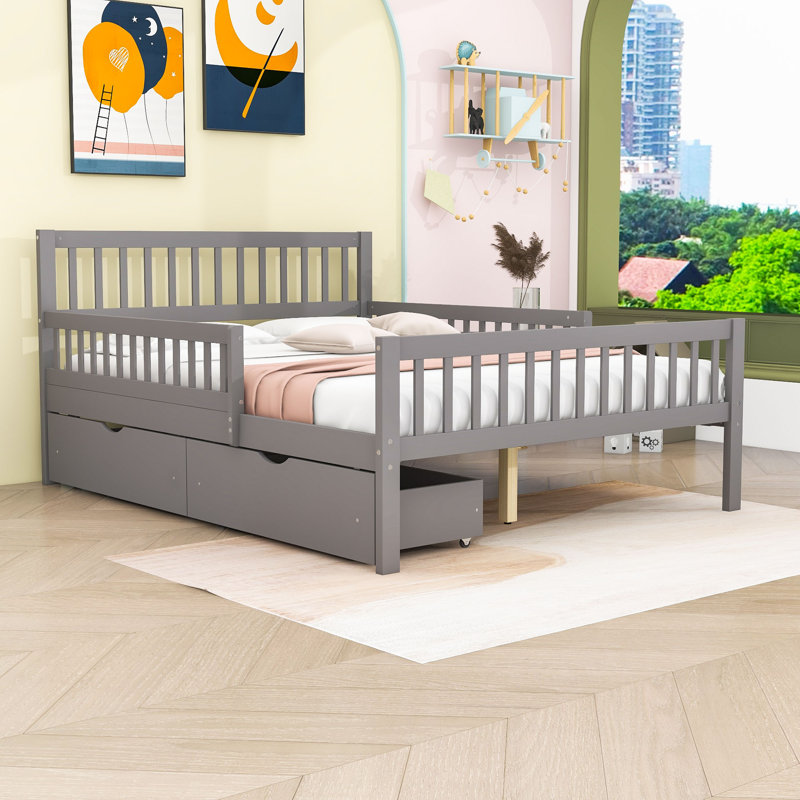 Lit plateforme en bois 2 tiroirs avec tête et pied de lit, Complète