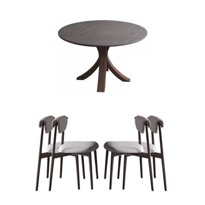 Italian-style Modern Rock Plate Round Dining Table 4 - Person Pedestal Dining Set