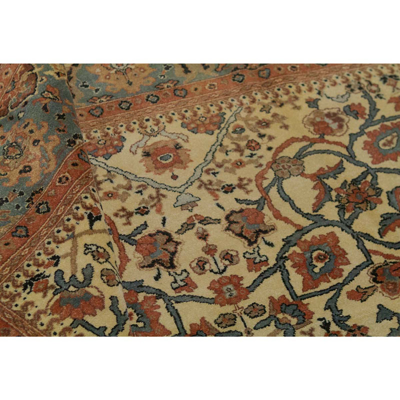 Tapis ivoire / bleu rectangulaire en laine tissé à la main 8 pi 11 po x 11 pi 9 po