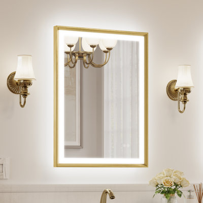 Modern Bathroom LED Mirror with Tempered Glass, Beveled Frame Vanity  Aluminum Frame Wall Mirror