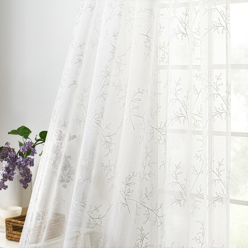 Brewster Floral Embroidered Sheer Curatin Panel, 52" x 63"
