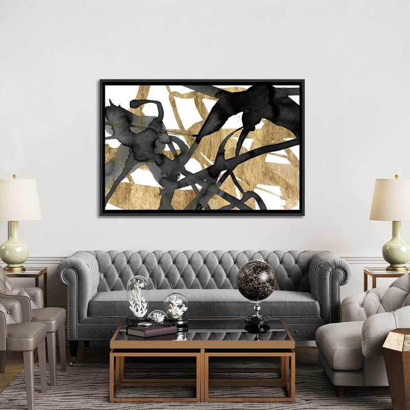 «Luxe Gold I», reproduction sur toile, H 18 po x l 26 po x P 1,5 po, Toile avec cadre noir, Pas de tapis