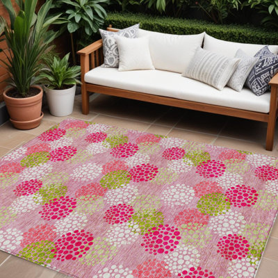 Tapis intérieur lavable à pois rose vert et ivoire 9 pi x 12 pi