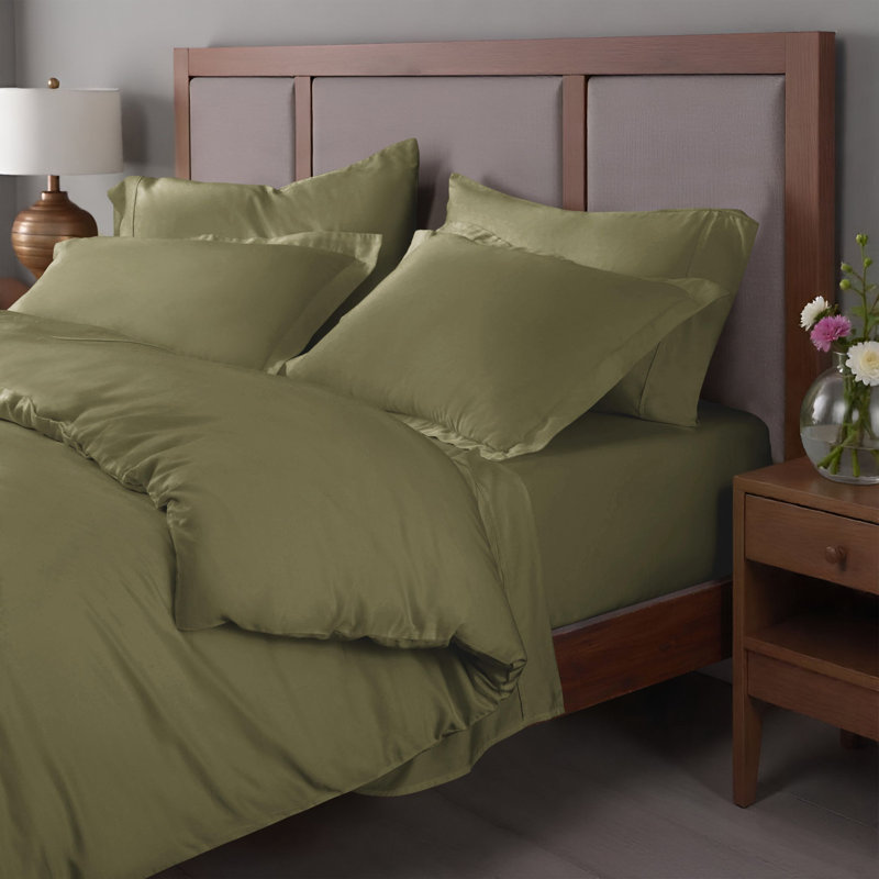 Egyptian Cotton 400 Thread Count Solid Luxury Duvet Cover Set with Pillow Shams, Sage, Twin + 1 Sham