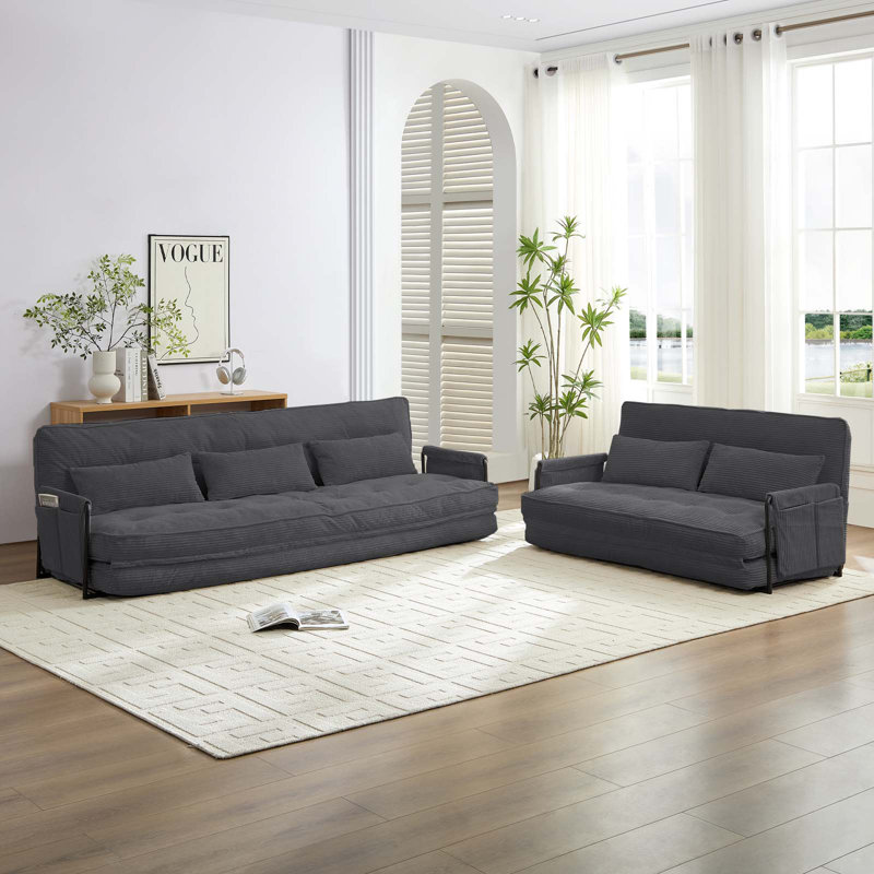 2+3 Piece Convertible Sofa Bed Set - Dual Reclining Loveseat & Sectional With 6-way Adjustable Backrests, Tufted Corded Fabric, Storage Pockets - Space-saving