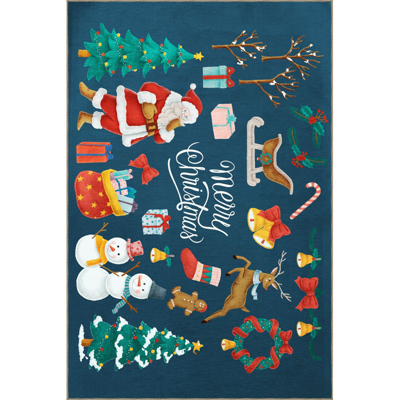 Tapis décoratif multicolore de Noël avec motif de bonhomme de neige multicolore, Tapis de couloir 3 pi 3 po x 9 pi 10 po