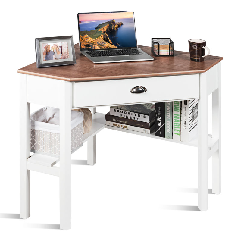 Fedde Corner Computer Desk, Brown, White
