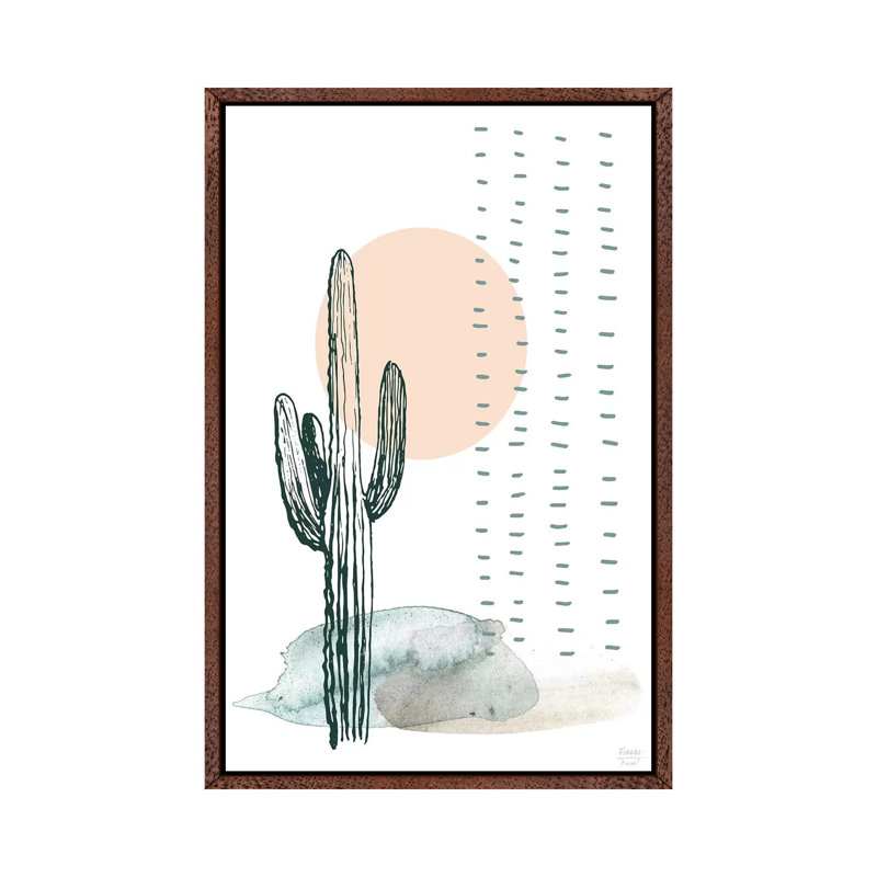 Desert Cactus - Print on Canvas, Classic Brown Wood Floater Framed, 101.6cm H x 66.04cm W x 3.81cm D