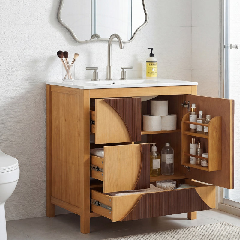 Meuble-lavabo moderne 30 po avec lavabo Mid-Century
