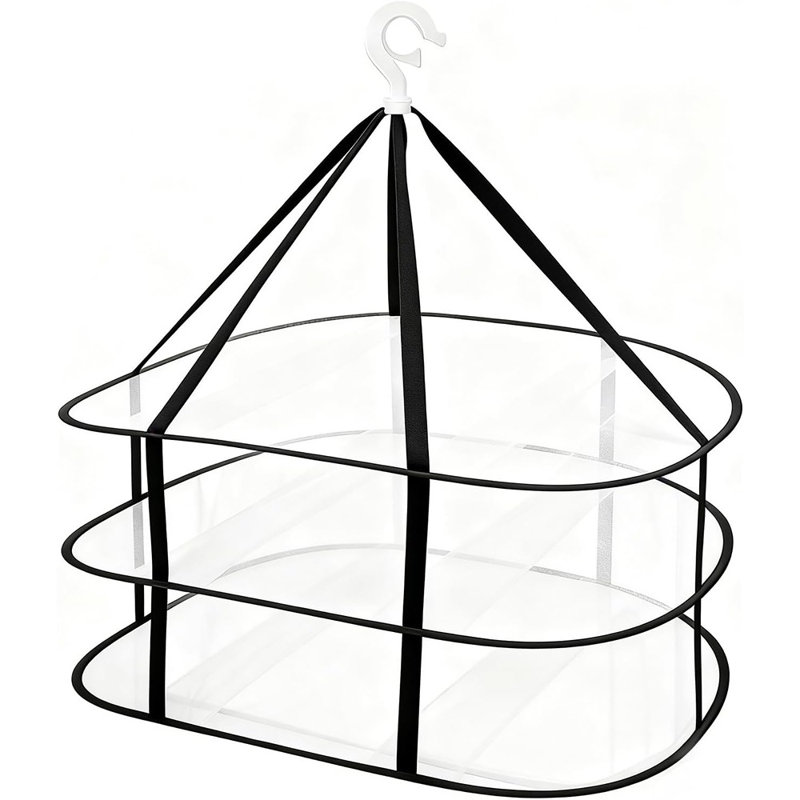 3-Tier Foldable Black Clothes Drying Rack, Hanging Mesh Laundry Dryer For Delicates, Sweaters, And Underwear, Space-Saving Indoor/Outdoor Organizer